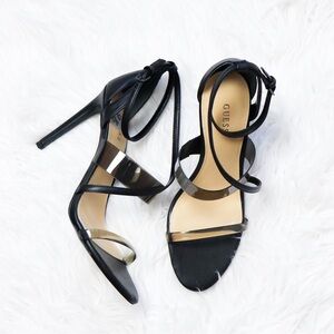 Guess Felecia Black Ankle Strap Heels Size 9.5